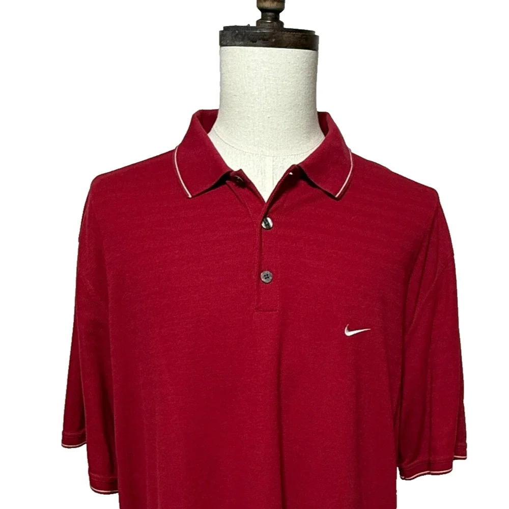 Nike Shirt Mens XXL Red Golf‎ Dri Fit Short Sleeve Collared Pullover Polo